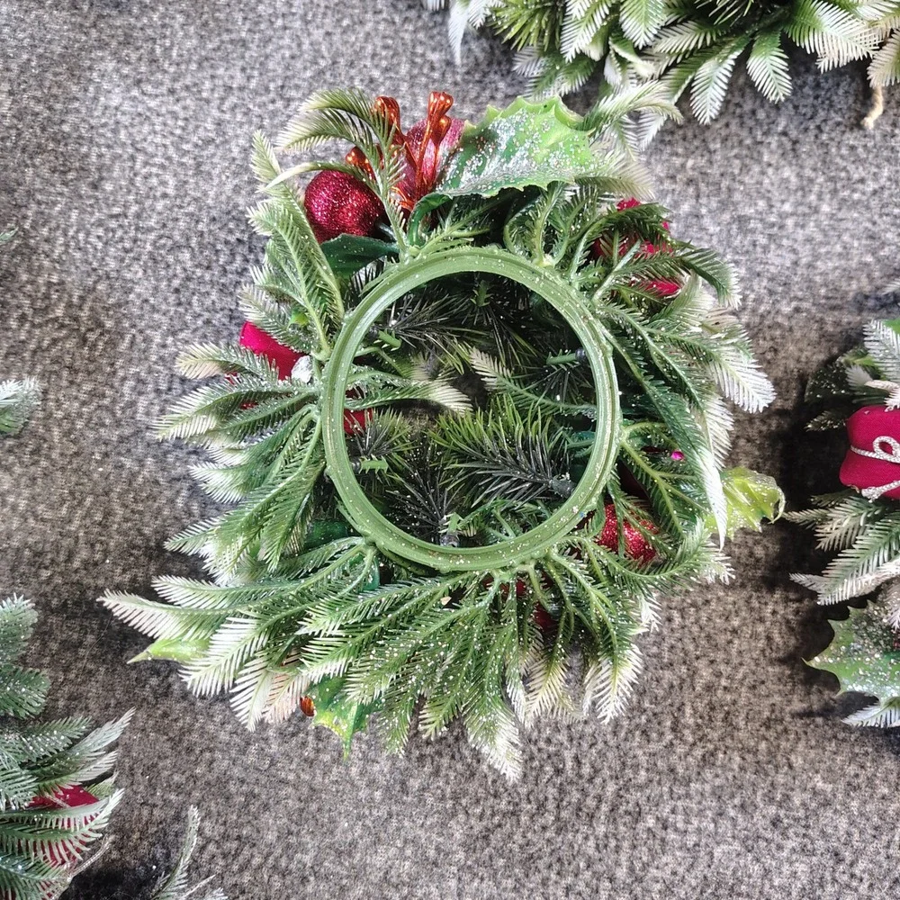 Vintage Christmas Decor Set Pink Green Frosted Garland Wreath Candle decor